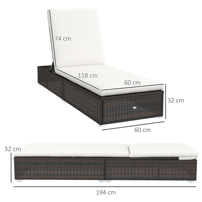 Rattan Sun Lounger Duo with Adjustable Reclining Backs - Stylish Brown and Cream Design - Perfect for Poolside Relaxation or Garden Comfort
