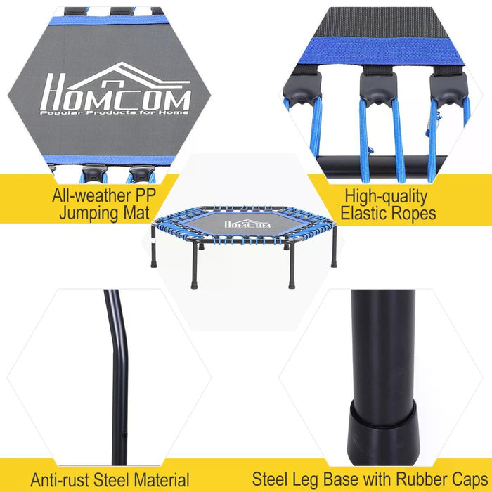 Mini Hexagon Trampoline with 40" Steel Frame - Durable Indoor/Outdoor Fitness Equipment in Blue - Ideal for Kids and Cardio Workouts