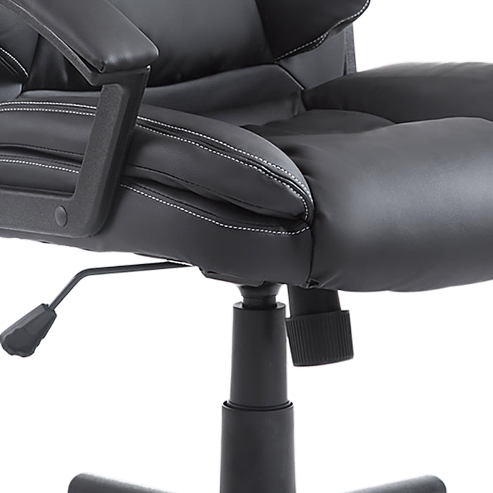 Ergonomic Swivel Mid-Back Chair - Faux Leather Executive Computer Desk Chair with Double Padding and Armrests - Ideal for Home Office Comfort and Mobility