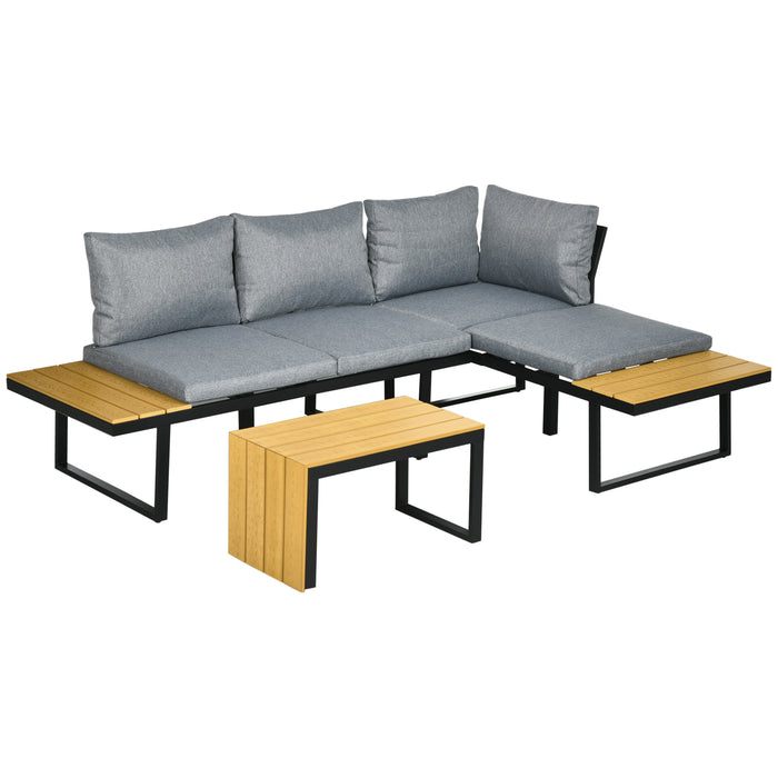 4-Seater Outdoor Lounge Set - Patio Conversation Furniture with Padded Cushions & Wood Grain Tabletop - Ideal for Garden & Deck Entertaining