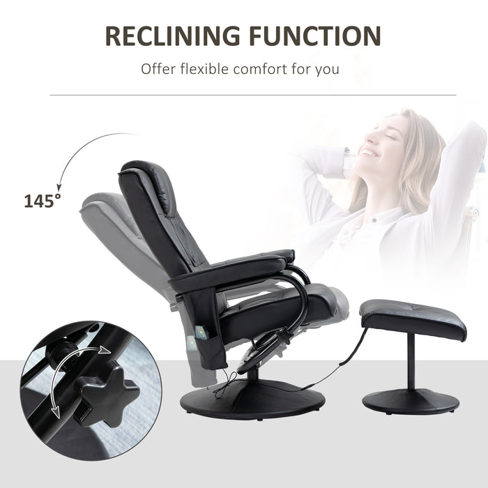 Manual Reclining Massage Chair with Ottoman - PU Leather Armchair with Soothing Massage Feature, Black - Ideal for Relaxation and Comfort in Home or Office