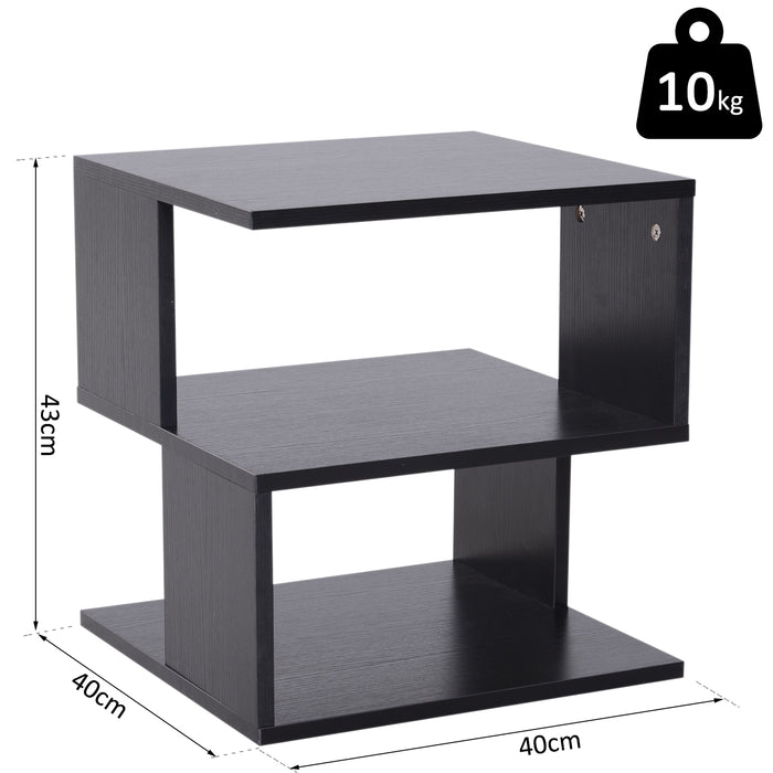 Modern Square Coffee Table with 2-Tier Shelving - Contemporary Wood Storage Shelf Rack for Living Room - Sleek Black Side Table for Organization and Display