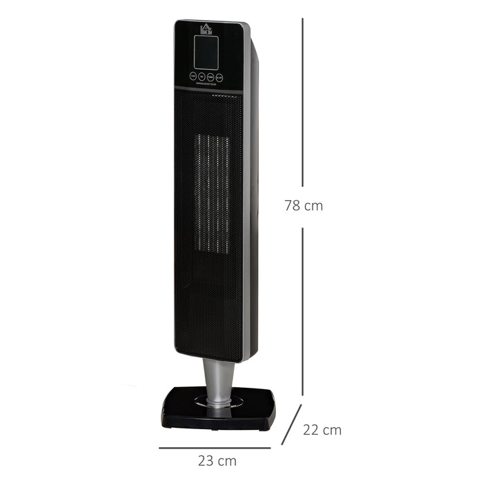 Ceramic Tower Heater with Oscillation - Remote-Controlled Space Heater with 8-Hour Timer, Safety Features - Ideal for Home Overheat & Tip-Over Protection, Dual Heating Modes (1000W/2000W), Black