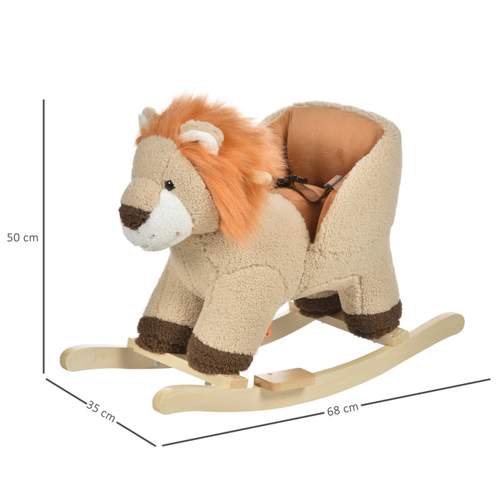 Plush Lion Rocking Horse for Toddlers - Soft Brown Mane, Sturdy Wooden Base - Ideal First Ride-on Toy for Young Children