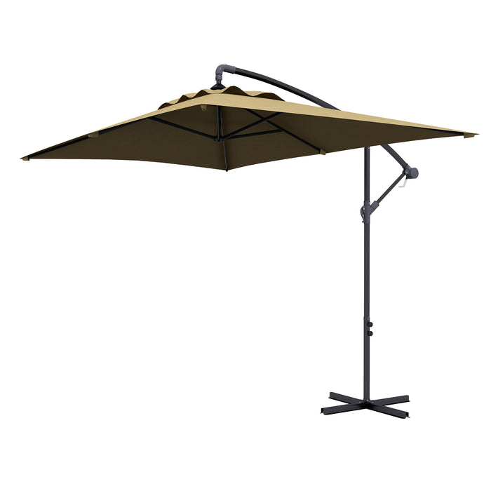 Rectangular Cantilever Parasol 3x2m - Hanging Banana Umbrella with Crank Handle and Sturdy 6-Rib Structure, Cross Base Included - Ideal for Outdoor Patio Sun Protection