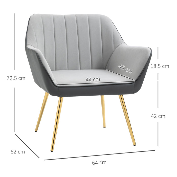 Chic Light Grey Velvet Armchair - Gold Steel Legged Upholstered Accent Furniture for Living Room & Bedroom - Elegant Seating Solution for Modern Home Decor