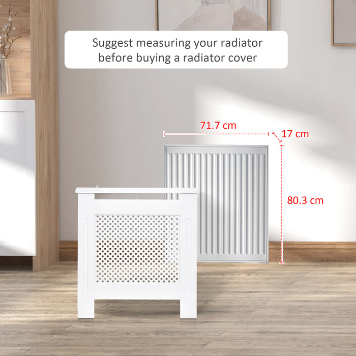 Modern White Wooden Radiator Cover - Diamond Grill Style Heating Cabinet for Home - Small Size, Space-Saving Solution