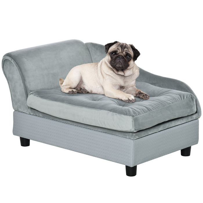 Pet Lounge Sofa with Hidden Storage - Comfy Small Dog and Cat Chair with Plush Cushion, Light Blue - Ideal Cozy Resting Spot for Pets, Size: 76 x 45 x 41.5 cm