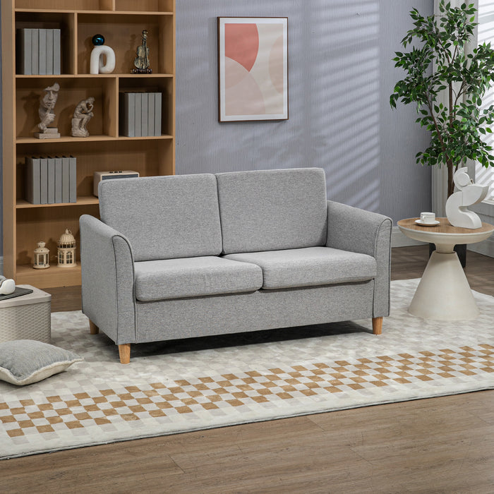 Modern Compact Loveseat - 2-Seater Sofa with Wood Legs and Armrests in Light Grey - Ideal for Cozy Living Spaces