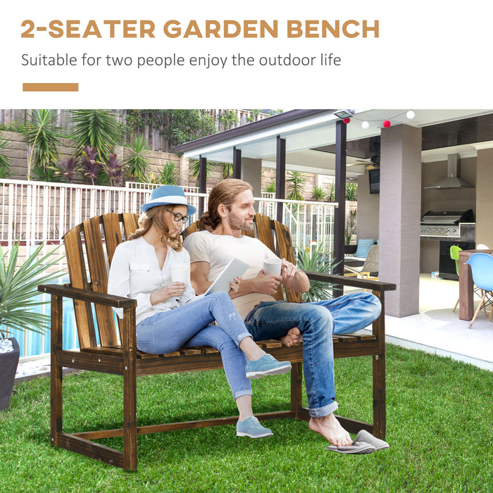 Outdoor Patio Garden Loveseat - Wooden Bench with Slatted Backrest & Smooth Armrests - Comfortable Seating for Two, Ideal for Yard & Lawn with Carbonized Finish