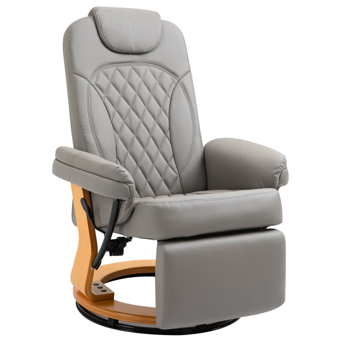 PU Recliner Chair with Wooden Base - Ergonomic Lounging Armchair with Footrest and Headrest - Ideal for Living Room, Bedroom, and Office Comfort, Grey