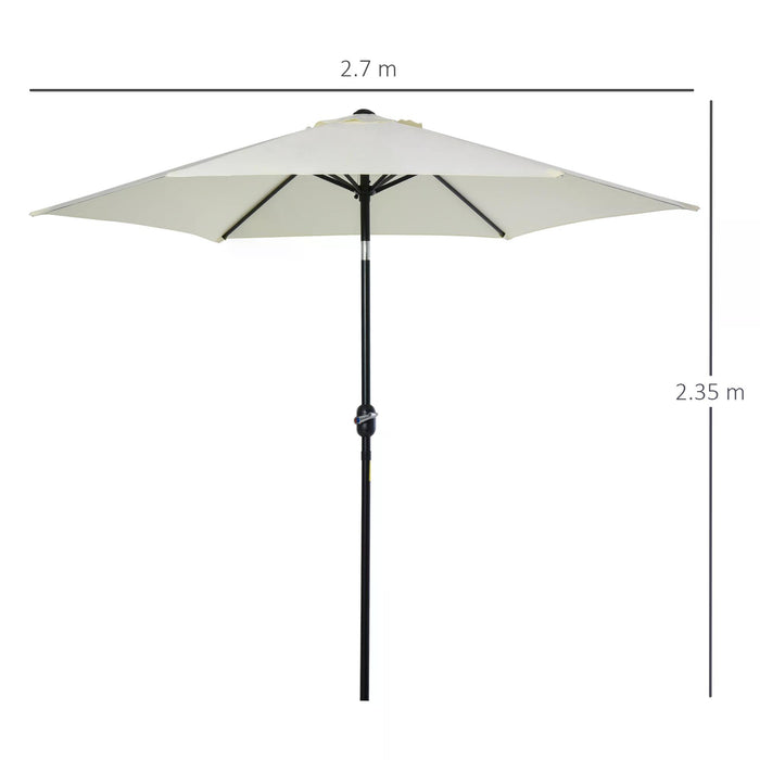 Patio Umbrella 2.7m with Tilt and Crank - Sun Shade Canopy, Cream White, Aluminium Frame - Ideal for Garden and Outdoor Relaxation