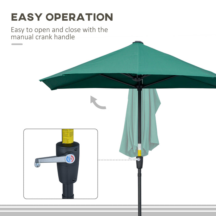 Half Parasol Market Umbrella 2m - Garden Balcony Sunshade with Crank Handle & Double-Sided Canopy - Includes Cross Base, Ideal for Small Spaces & Outdoor Shade