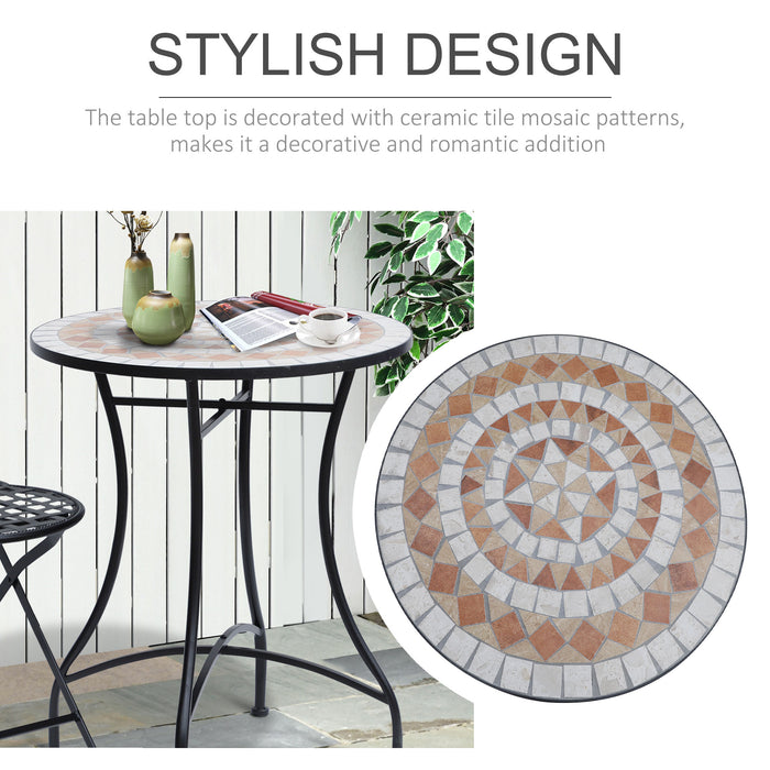 60cm Mosaic Round Bistro Table - Elegant Patio and Garden Side Bar Table - Ideal for Outdoor Balconies and Entertaining