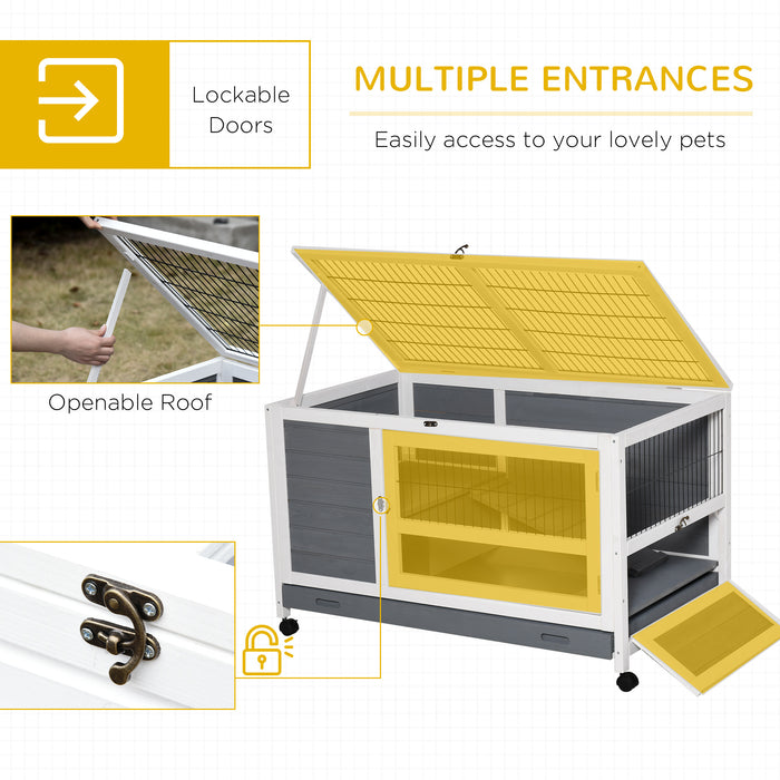 Elevated Wooden Rabbit Hutch - Bunny Cage with Easy Clean Slide-Out Tray for Pets, Indoor Use - Stylish Grey Home for Rabbits