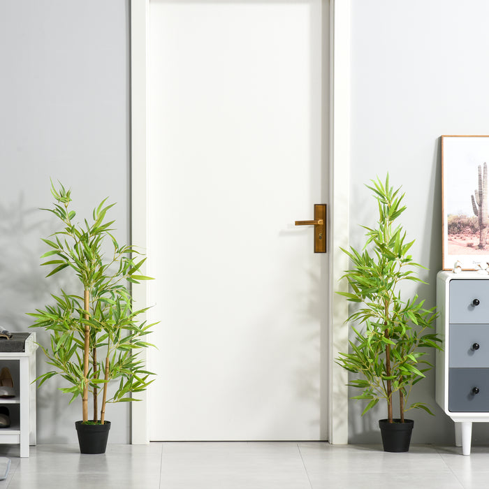 Artificial Bamboo Trees Duo - 120cm Tall Faux Plant Decoration with Nursery Pot - Enhances Indoor & Outdoor Spaces