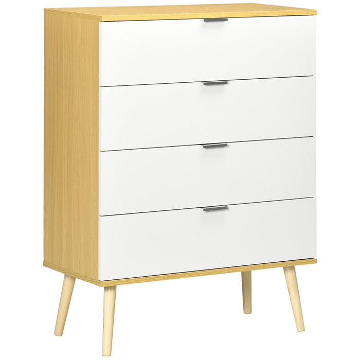 4-Drawer Chest - Bedroom & Living Room Storage Organizer with Pine Wood Legs - Elegant White Finish for Home Clutter Solutions