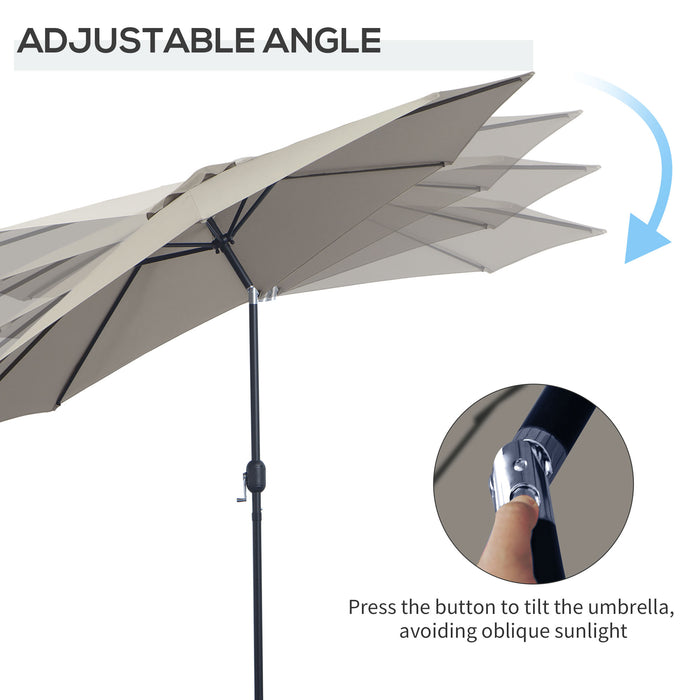 Tilting Parasol with Crank Handle - 3m Outdoor Sun Shade Umbrella with 8 Ribs, Light Grey - Ideal for Balconies, Benches, and Gardens