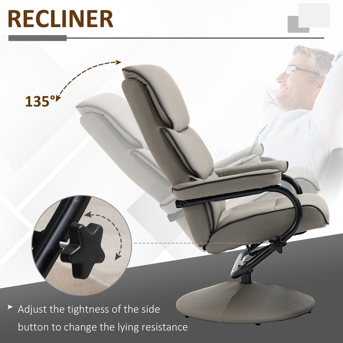 Recliner Chair with Ottoman - 360° Swivel, Faux Leather, High Back Armchair with Footrest - Ideal for Comfort in Home Office