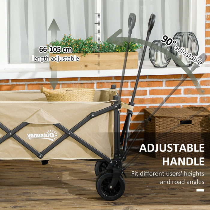 Outdoor Folding Wagon Cart with Carry Bag - Heavy-Duty 120KG Capacity, Ideal for Garden, Beach, and Camping - Khaki Festival Utility Trolley