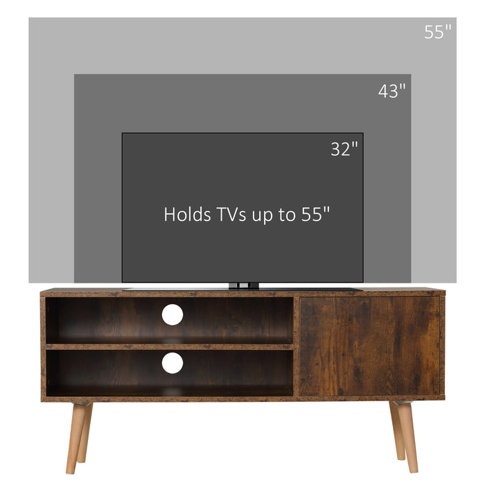 TV Stand with Storage - Entertainment Center for up to 55-Inch TVs, Cupboard & Shelving, Cable Management - Stylish Brown Furniture for Living Room Organization