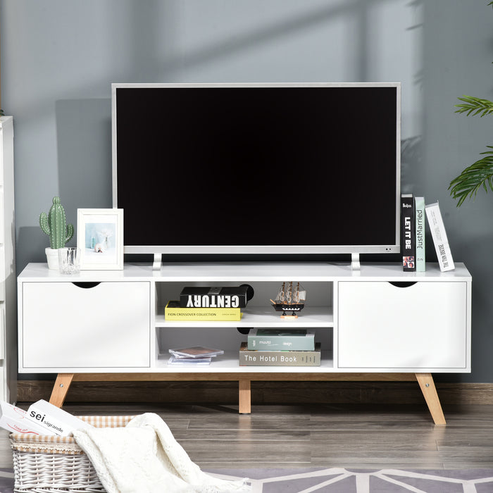 4-Compartment Media Entertainment Stand - Sturdy Particle Board Construction in White Finish - Ideal Storage Solution for Living Room