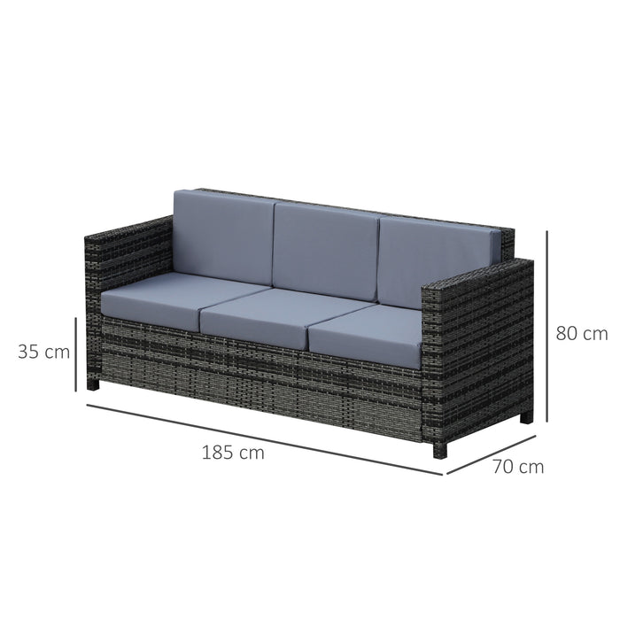 Outdoor Rattan Couch - 3-Seater Weatherproof Wicker Sofa with Metal Frame & Fire-Resistant Cushions - Comfortable Patio Furniture for Garden & Deck Use