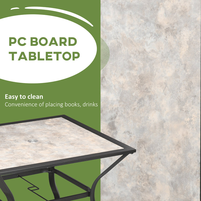 Outdoor Dining Square Table with Parasol Hole - Sturdy PC Board Tabletop, Seats 4 - Ideal for Patio & Backyard Gatherings, Grey Finish