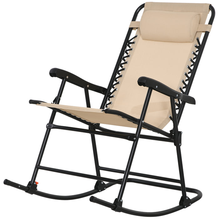 Outdoor Folding Rocking Chair - Portable Zero Gravity Design with Headrest in Beige - Comfort Seating for Patio and Garden