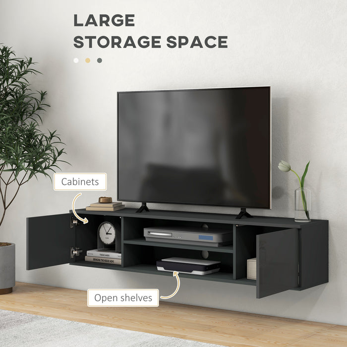 Modern Grey Floating TV Stand Cabinet - Fits Up to 60-inch TVs, Wall Mounted with Open Shelf & Storage - Living Room Space Saver with Cable Management System