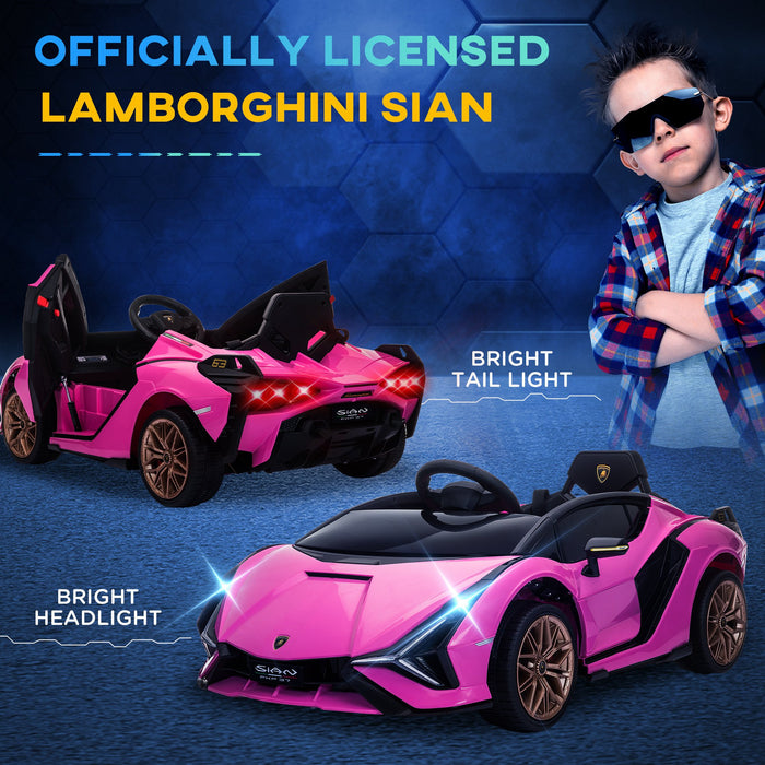 Lamborghini SIAN Kids Ride-On Car - 12V Battery-Powered Electric Toy with Remote Control, Lights, MP3 - Perfect for Ages 3-5, Pink