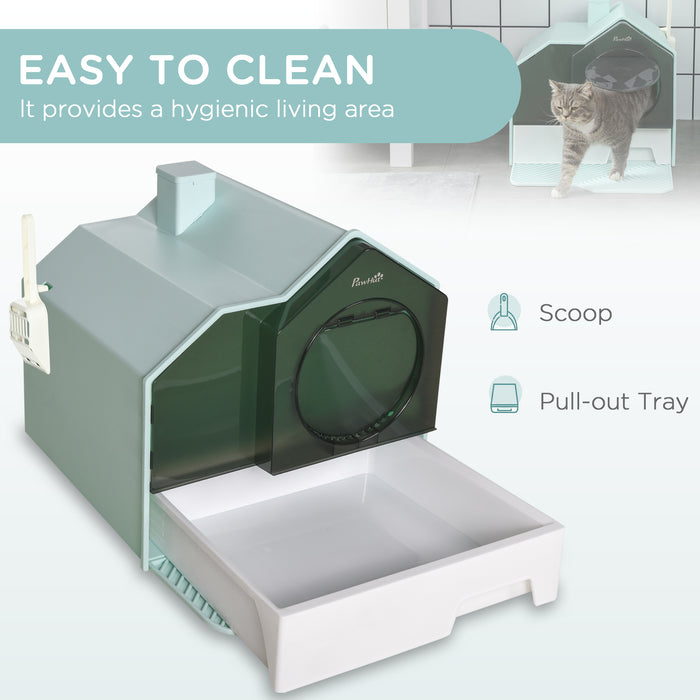 Hooded Cat Litter Box with Scoop - Durable Light Blue Enclosure with Odor Control - Perfect for Privacy & Easy Cleaning