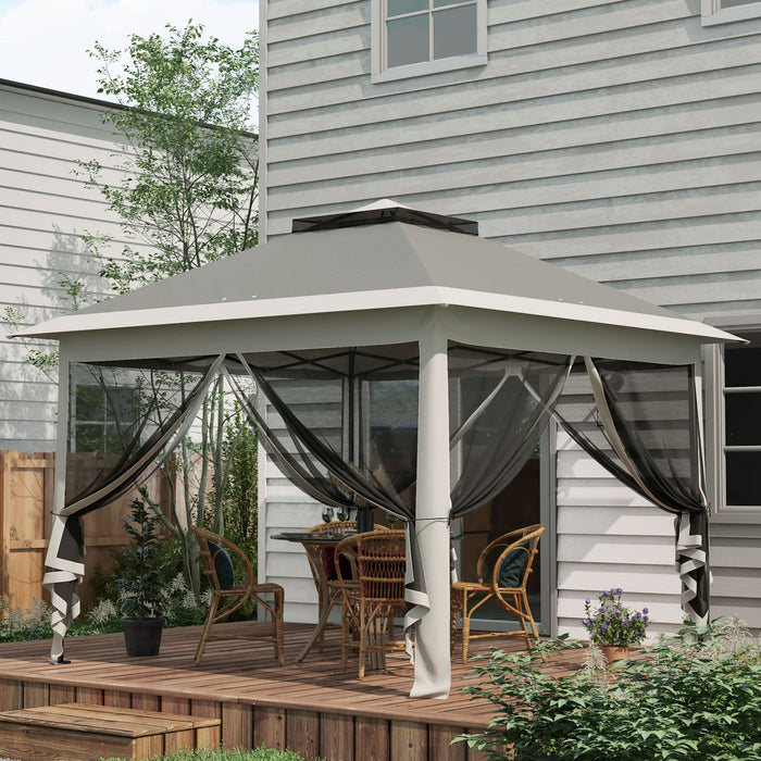 Double-Roof Pop-Up Canopy Tent - Easy Setup with Zipped Mesh Sidewalls & Carrying Bag - Ideal Height-Adjustable Shelter for Patio & Garden Use