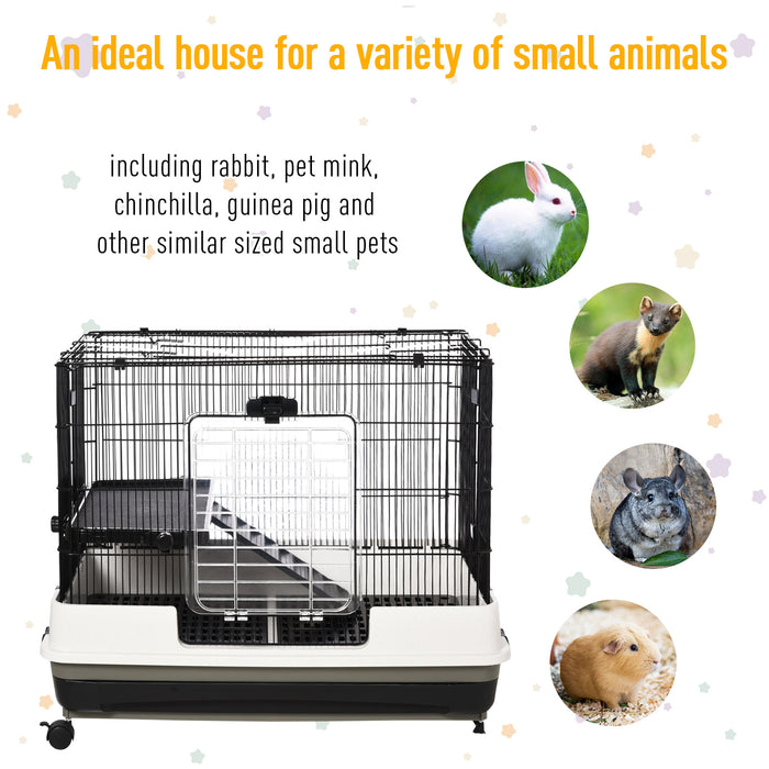 Steel Wire Rabbit Cage - Small Animal Guinea Pig Hutch with Pet Play House and Waste Tray - Ideal for Rabbit & Guinea Pig Owners