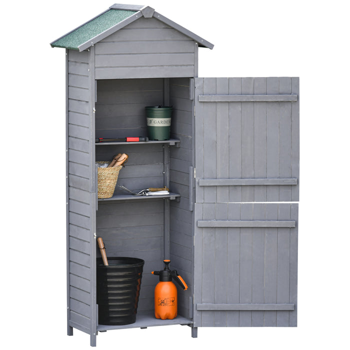 Garden Storage Solution - Wooden Tool Shed with Tilted-Felt Roof, Shelves, and Lockable Doors - Ideal Organizer for Outdoor Equipment (189x82x49cm, Grey)