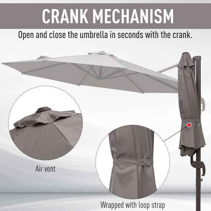 3M Roma Umbrella - Sun Shade Cantilever, Hanging Parasol with Cross Base, Hand Crank, Aluminum Frame, 360° Rotation - Ideal for Outdoor Relaxation and UV Protection