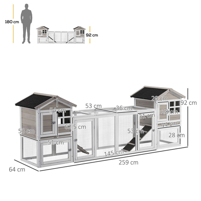 Double-Decker Rabbit & Guinea Pig Hutch with Run Box - 2-in-1 Wooden Small Animal Shelter, Slide-Out Tray, Ramp - Ideal for Pet Comfort and Easy Maintenance