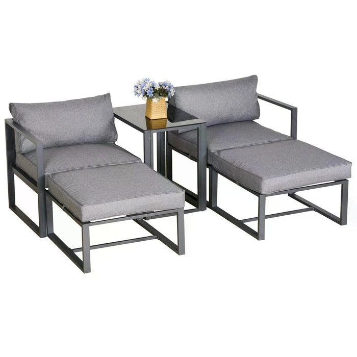 5-Piece Garden Conversation Set - Outdoor Patio Lounge Furniture with Sofas, Footstools & End Table - Cozy Seating for Relaxation and Entertaining