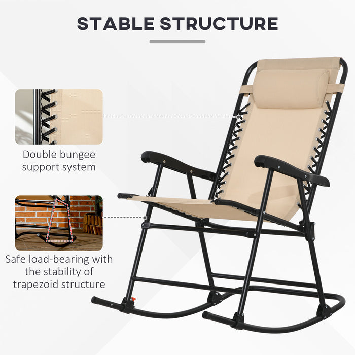 Outdoor Folding Rocking Chair - Portable Zero Gravity Design with Headrest in Beige - Comfort Seating for Patio and Garden