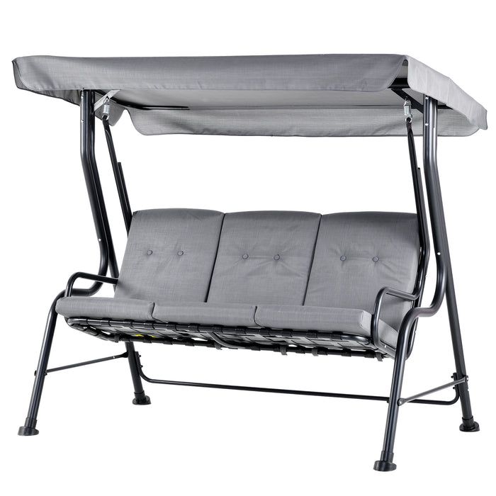 3-Seater Outdoor Swing with Thick Padded Seats - Garden Hammock Chair with Canopy, Porch Patio Bench Bed - Perfect for Relaxing Grey Lounger