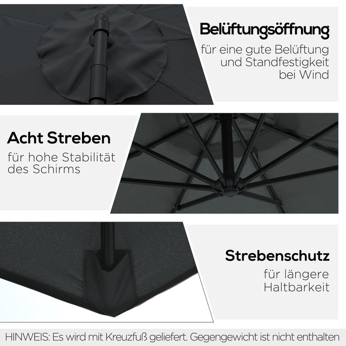 Cantilever Banana Parasol - 3M Steel Hanging Umbrella for Patios in Black - Ideal Shade Solution for Outdoor Comfort