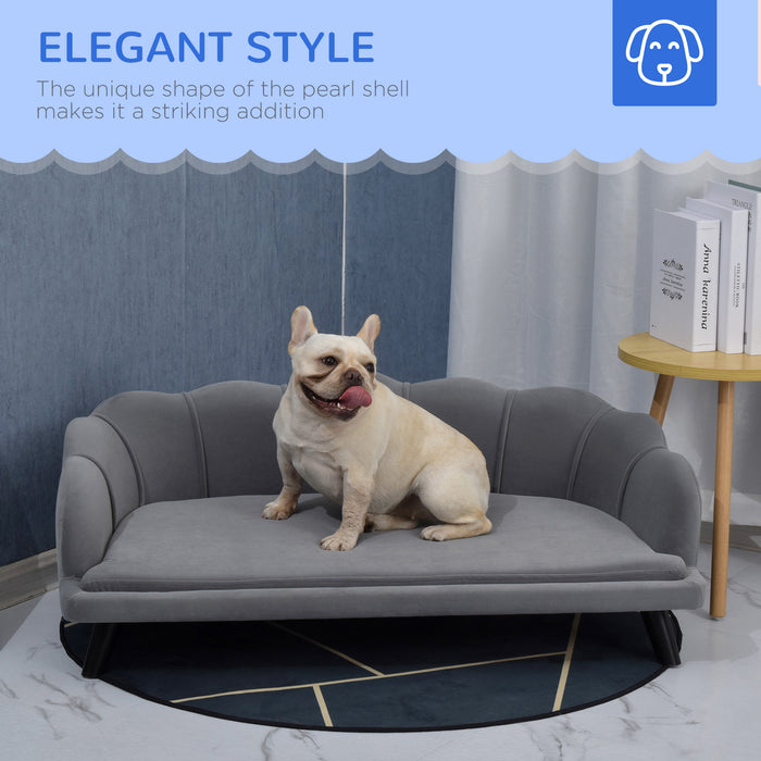 Medium & Large Dog Sofa Bed - Shell-Shaped Elevated Pet Couch with Washable Cushion Cover, Grey - Comfortable Resting Place for Dogs