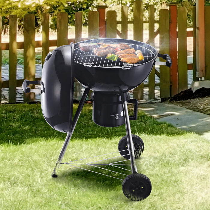 Portable Charcoal BBQ Grill with Smoker - Freestanding Garden Barbecue with Wheels, Storage Shelves, On-body Thermometer - Ideal for Outdoor Cooking and Entertaining