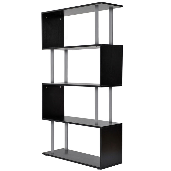 S-Shape Wooden Bookshelf - Versatile Storage and Display Unit in Black - Ideal for Book Lovers and Space Saving