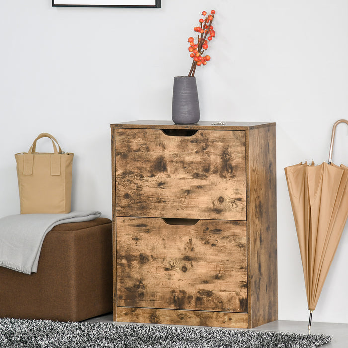 Industrial Shoe Cupboard with 2 Flip Drawers - Hallway Wooden Storage Organizer, Adjustable Shelf for 12 Pairs - Rustic Brown Entryway Footwear Solution