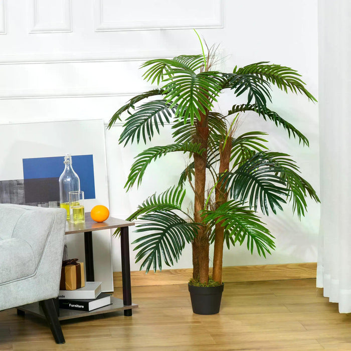 Artificial Palm Tree - 120cm/4ft Lifelike Decorative Plant with 19 Lush Leaves in Nursery Pot - Ideal for Indoor/Outdoor Home and Office Greenery