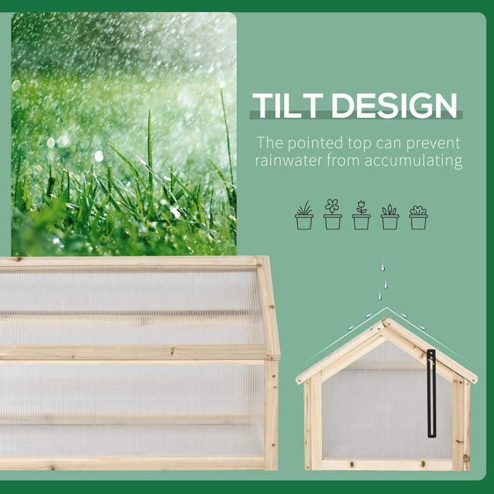 Garden Grow House Wooden Cold Frame - Polycarbonate Greenhouse with Openable Top, 90x52x50cm - Ideal for Flowers, Vegetables & Plants Cultivation