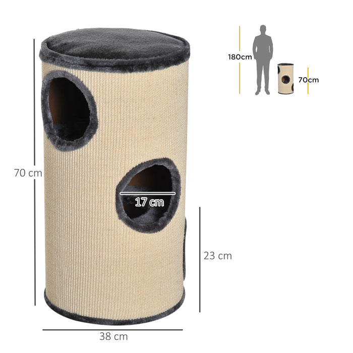 Plush Cat Tree Tower - Ф38x70H cm Two-Toned Beige/Grey Design - Perfect Climbing & Lounging Solution for Cats