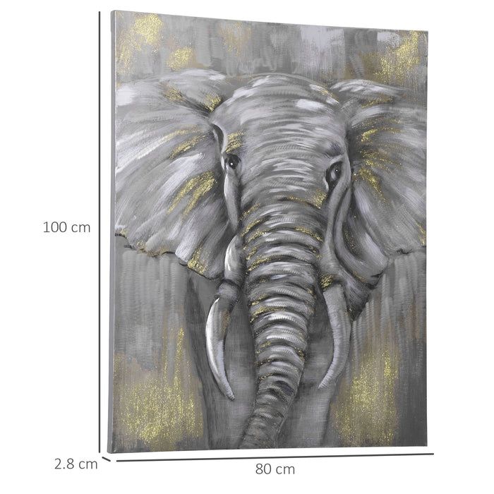 Hand-Painted Grey African Elephant Wall Art - Metal Canvas Aesthetic Picture for Home Decor - Ideal for Bedroom and Living Room Spaces