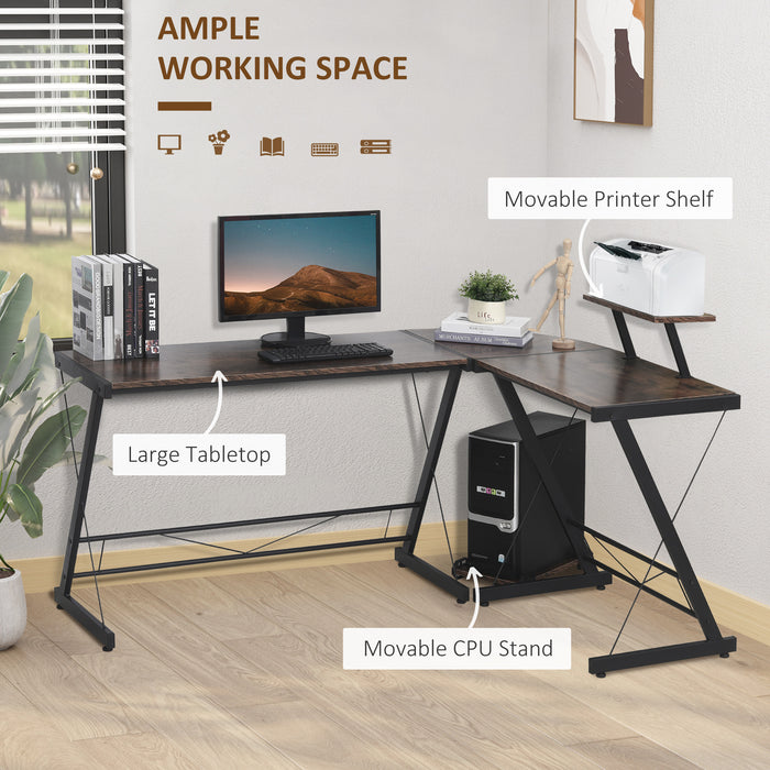 L-Shaped Office Desk with Round Corner - Spacious Gaming Table Workstation & CPU Stand - Ideal for Home Office with Storage Shelf Needs